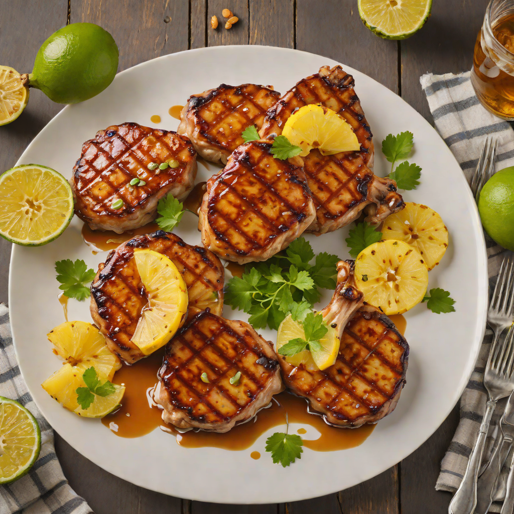 Honey-Lime Whiskey Glazed Pork Chops with Grilled Pineapple