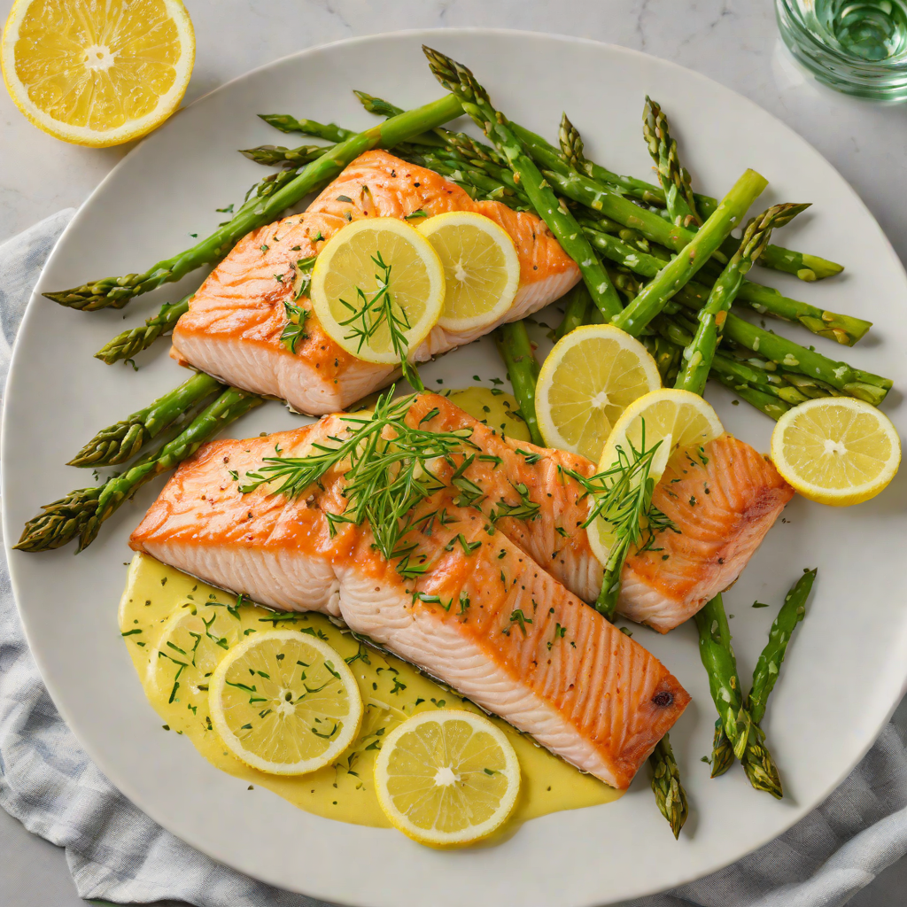 Pan-Roasted Salmon with Lemon-Dill Butter and Sautéed Asparagus