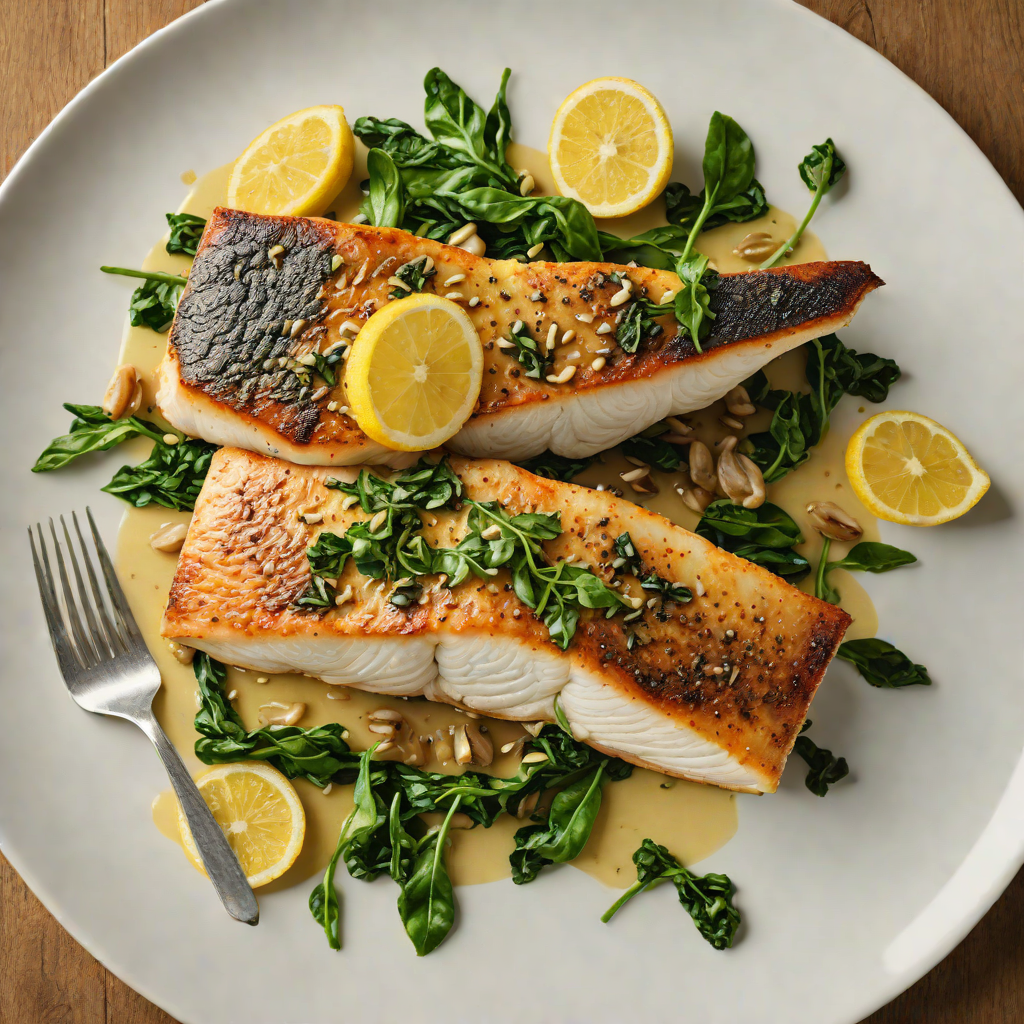 Pan-Seared Sea Bass with Lemon-Caper Butter and Wilted Spinach
