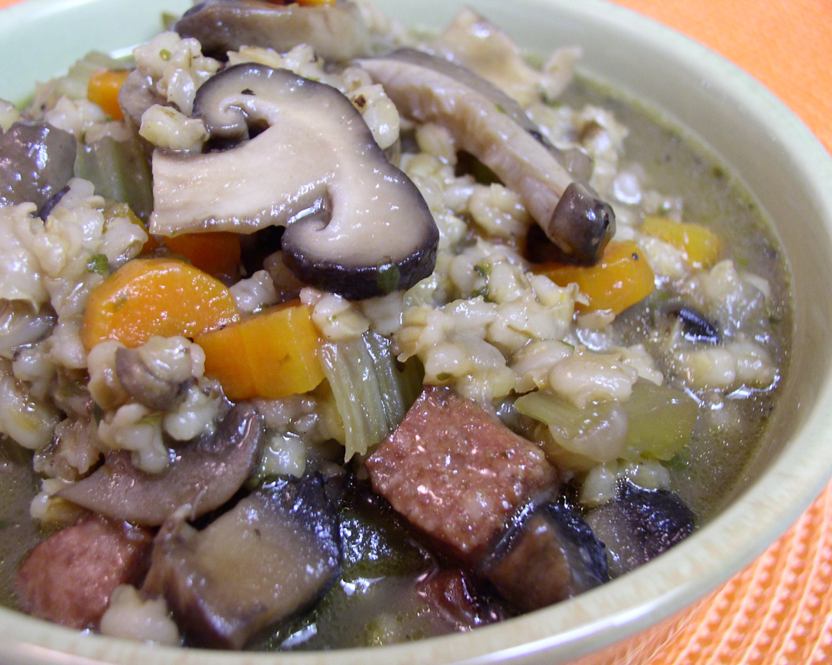 Braised Kielbasa with Mushrooms and Barley