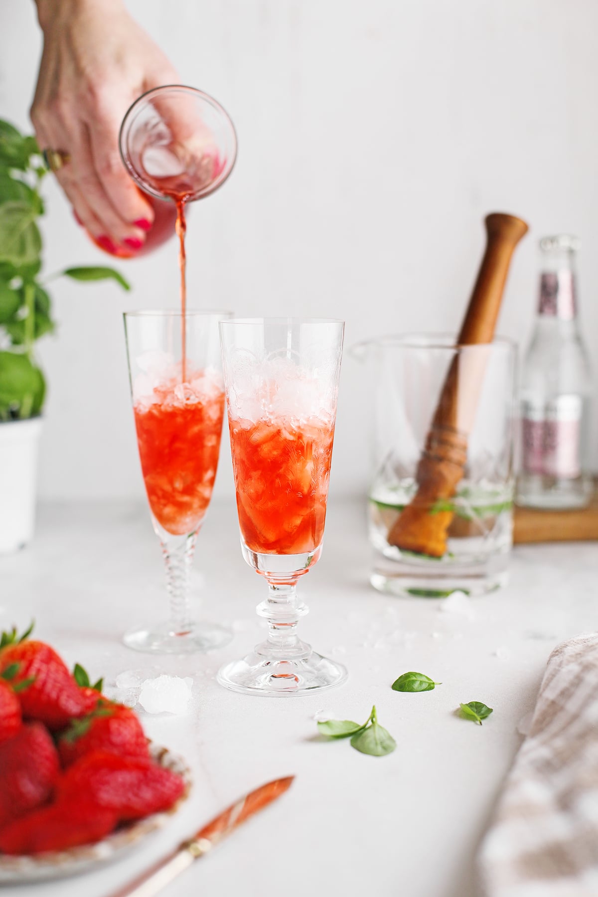 Strawberry Rice Wine Shrub Cocktail with Strega