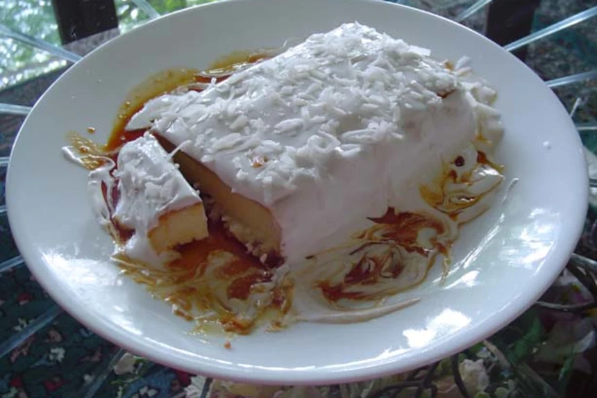 Rum-Soaked Coconut Flan with Passionfruit Swirl