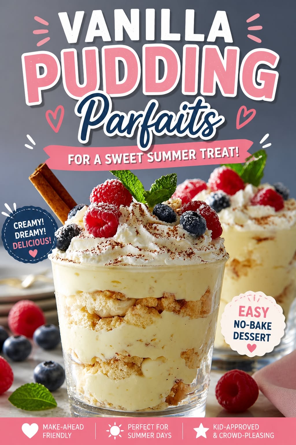 No-Bake Vanilla Pudding Parfait with Fresh Berries