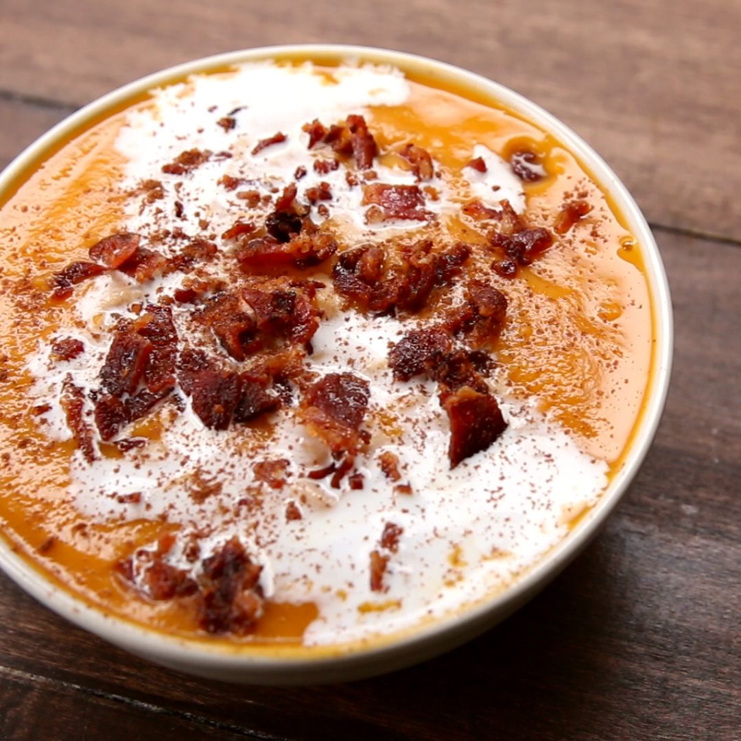 Creamy Bourbon-Pecan Sweet Potato Soup