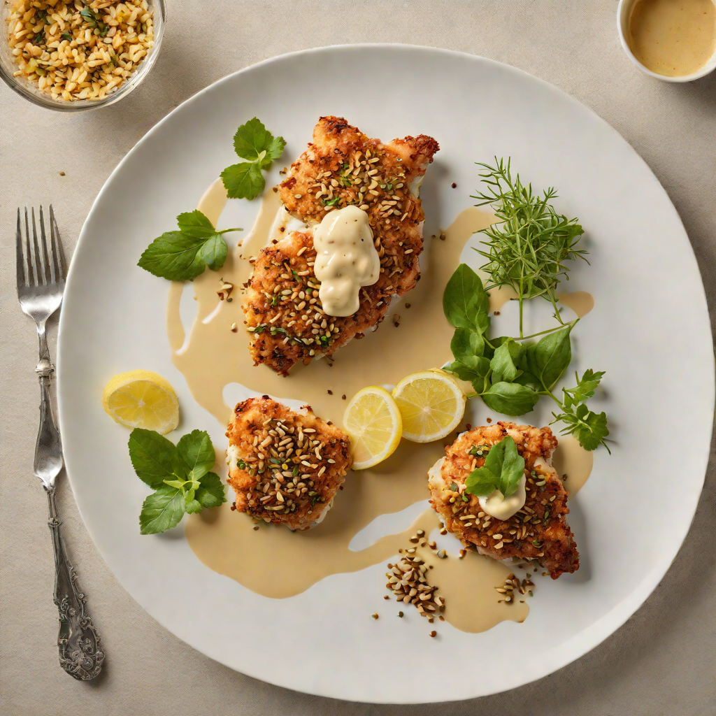 Macadamia-Crusted Chicken with Wattleseed Dukkah and Lemon Sauce