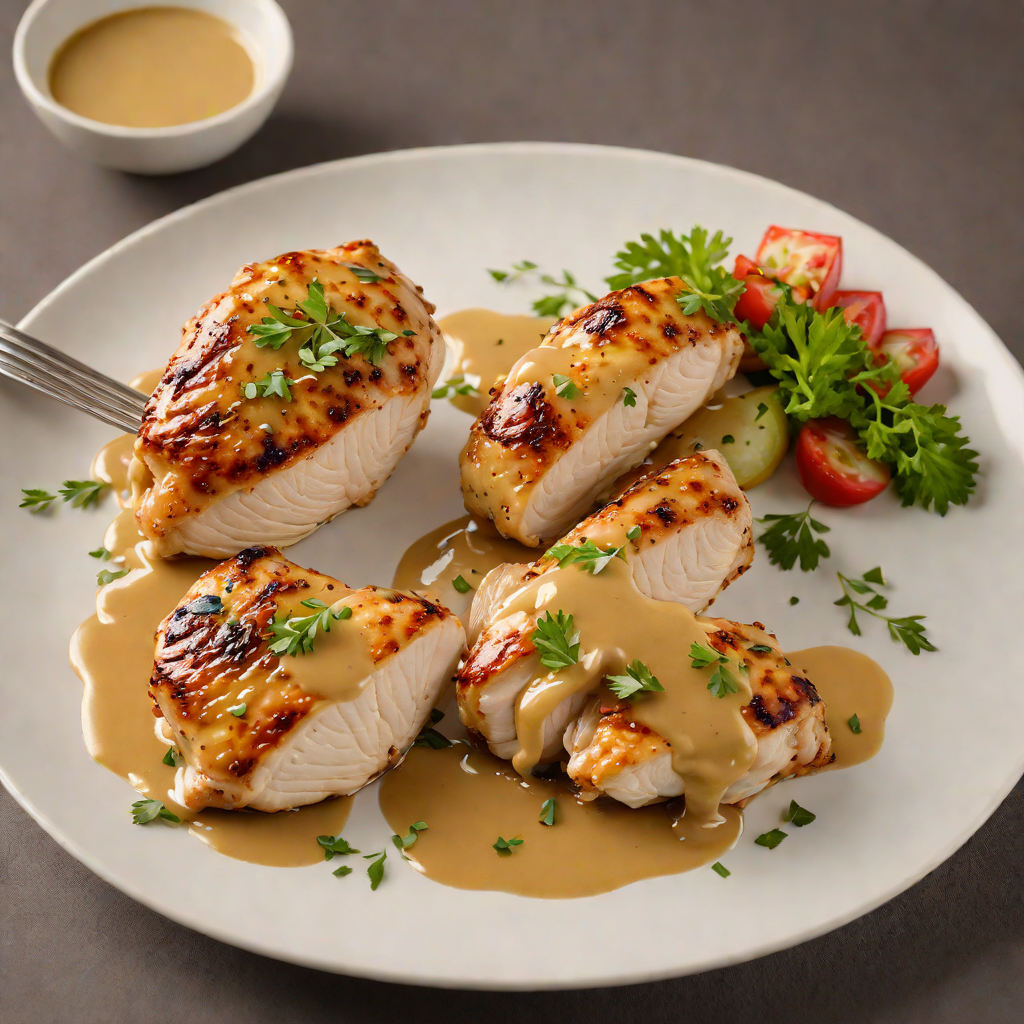 Pan-Seared Chicken with Honey-Mustard Glaze and Garlic Sauté