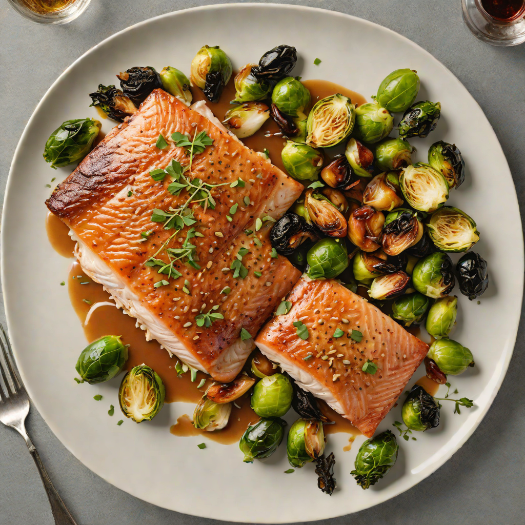 Pan-Seared Trout with Bourbon Maple Glaze and Roasted Brussels Sprouts