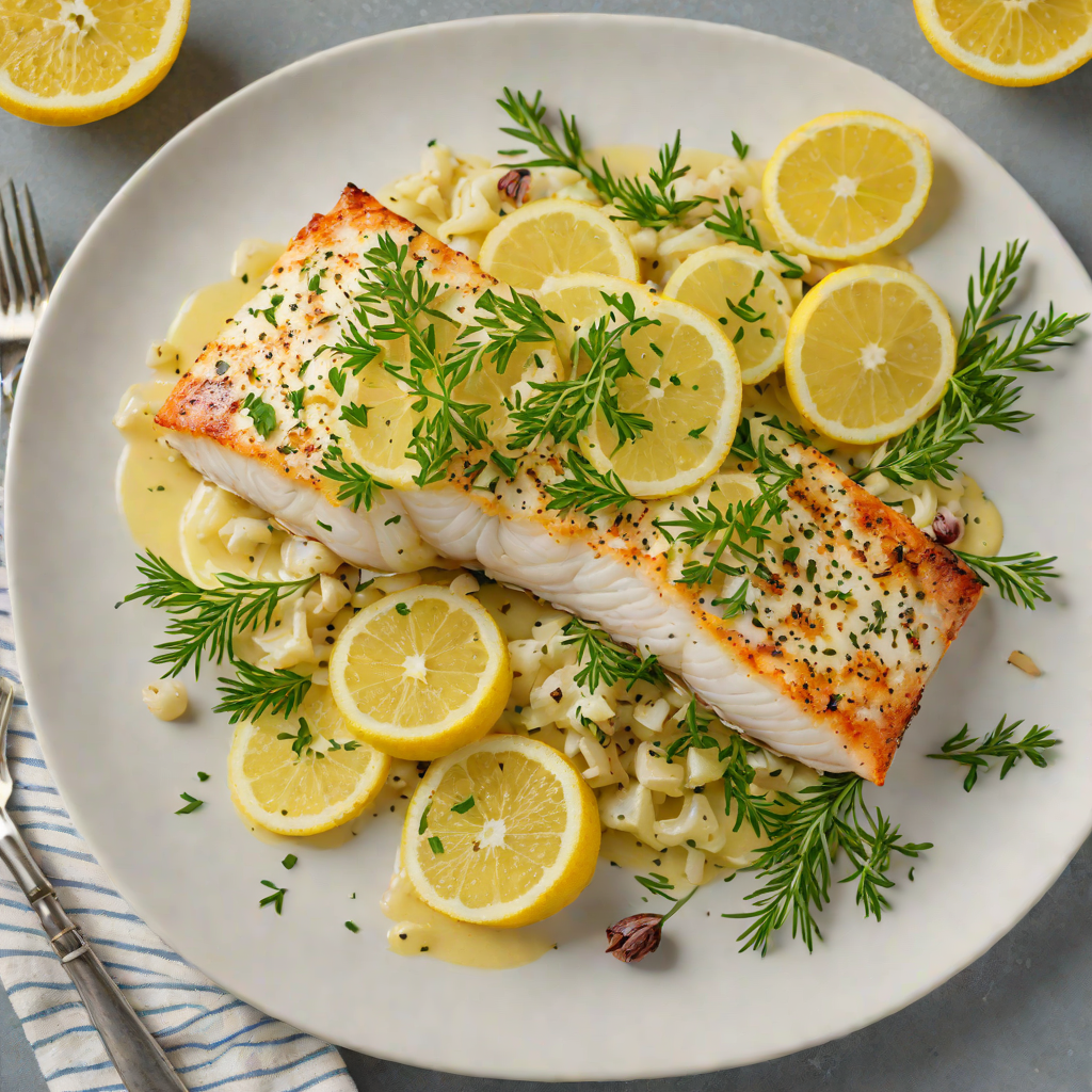 Baked Lemon-Herb Cod with Garlic Butter Sauce