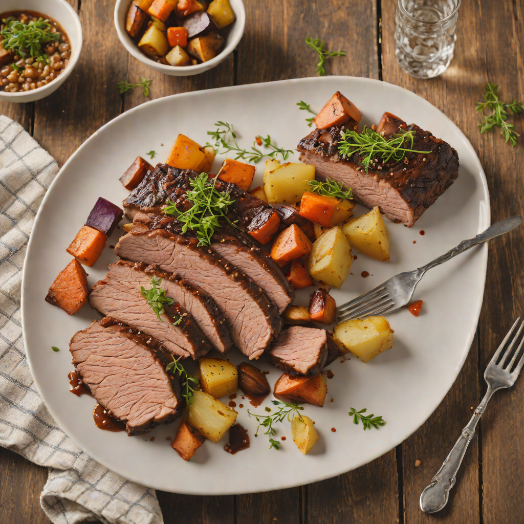 Slow-Cooked Wattleseed Beef Brisket with Roasted Root Vegetables