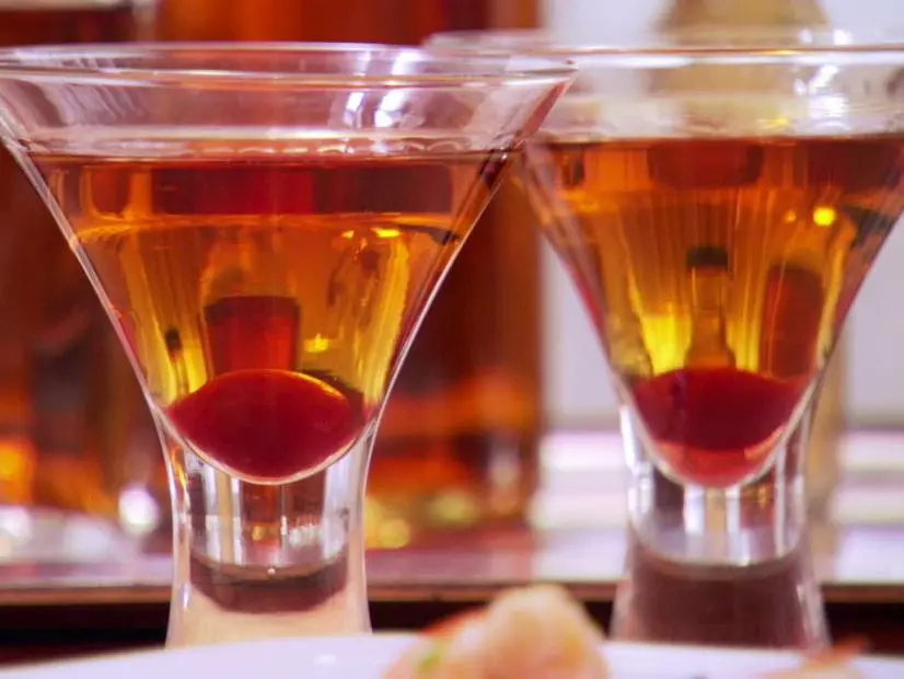 Stirred Citrus-Manhattan with Cherry Bark