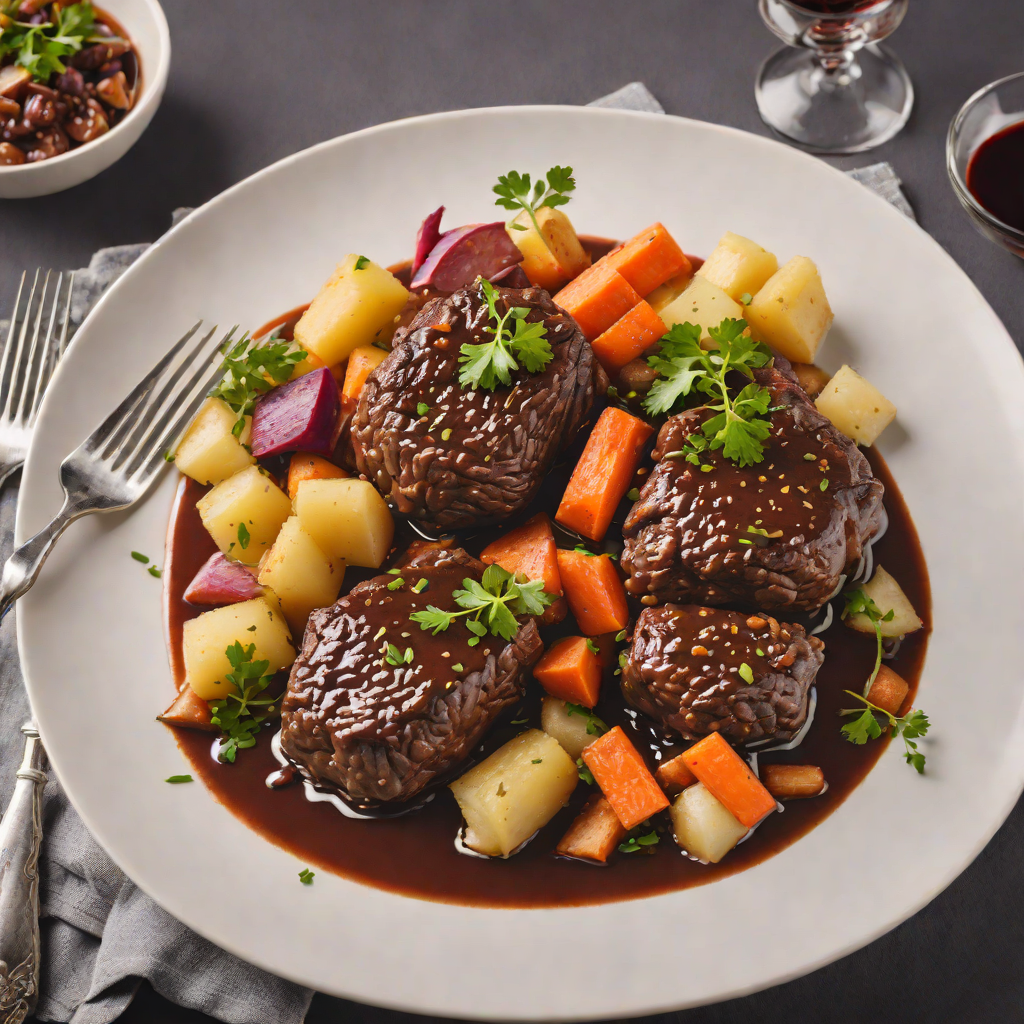 Slow-Cooked Beef Cheeks in Red Wine and Root Vegetables