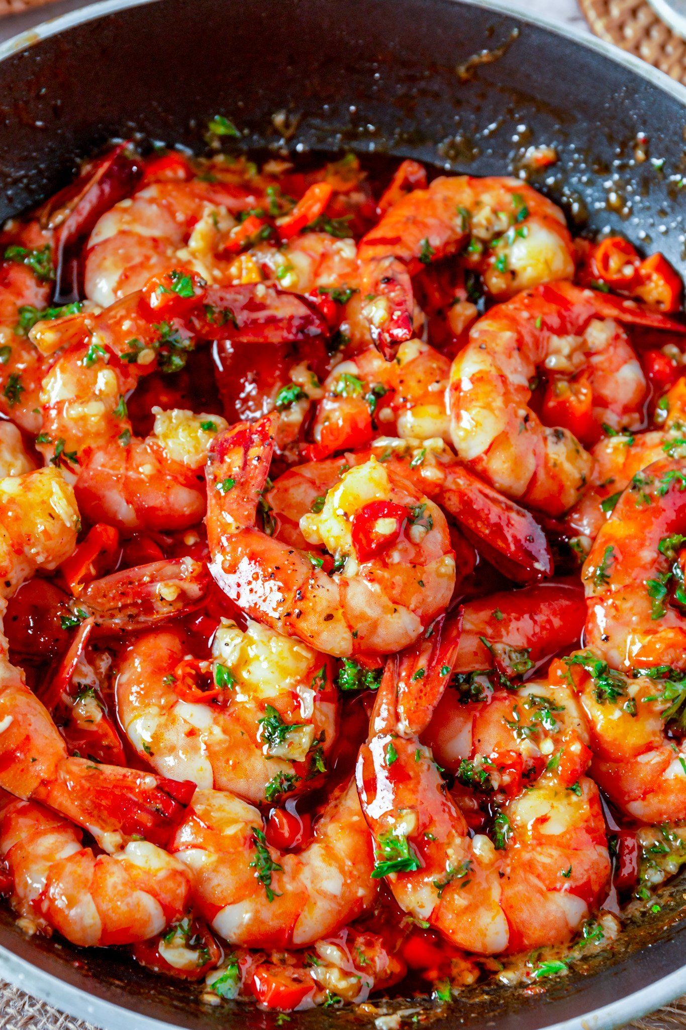 Sautéed Garlic Shrimp with Basil and Chili Flakes