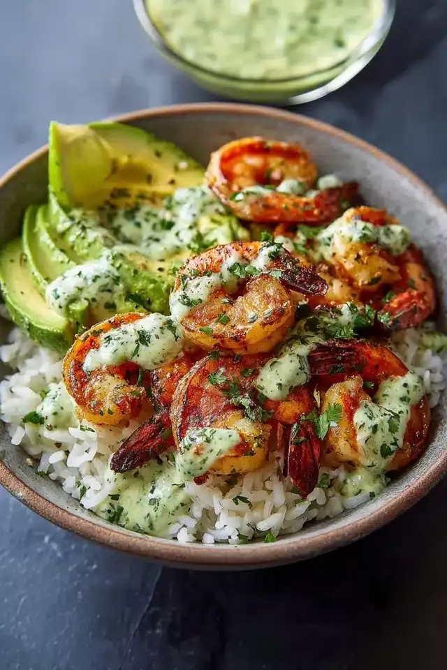 Sautéed Shrimp and Garlic Rice Bowl with Lime and Cilantro