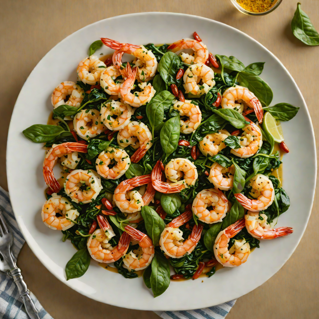 Sautéed Garlic Butter Shrimp with Spinach and Chili Flakes
