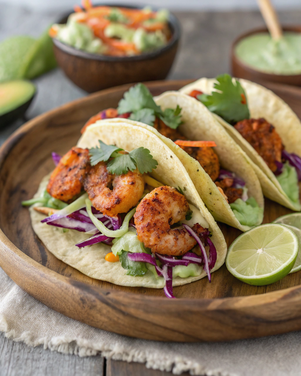 Sautéed Shrimp Tacos with Avocado-Lime Crema