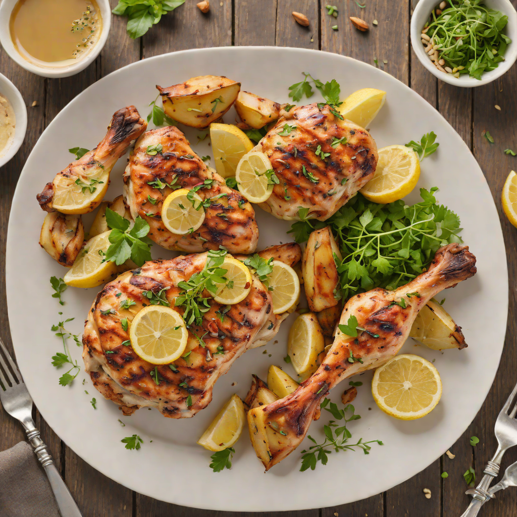 Grilled Lemon-Oregano Chicken with Roasted Garlic Potatoes