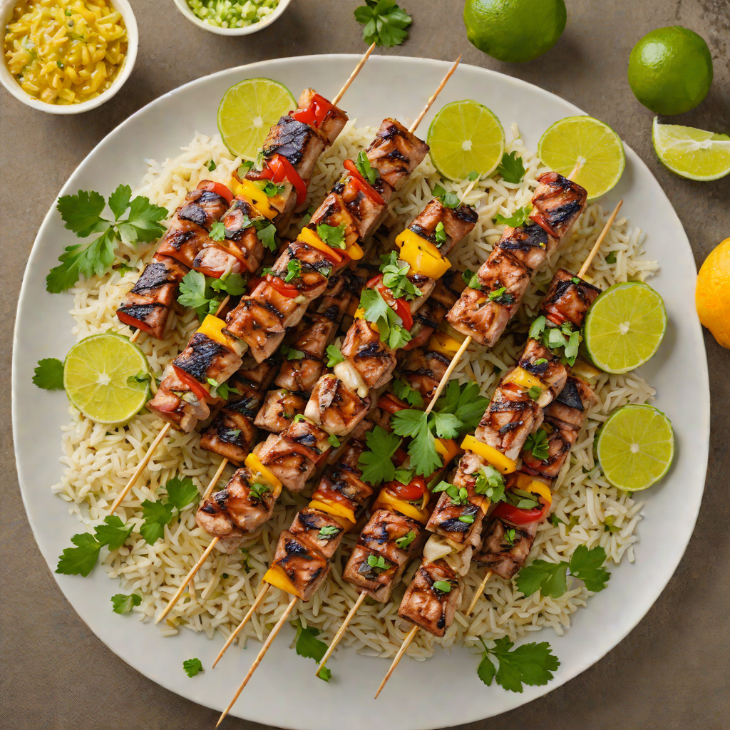 Grilled Citrus-Marinated Pork Skewers with Cilantro-Lime Rice