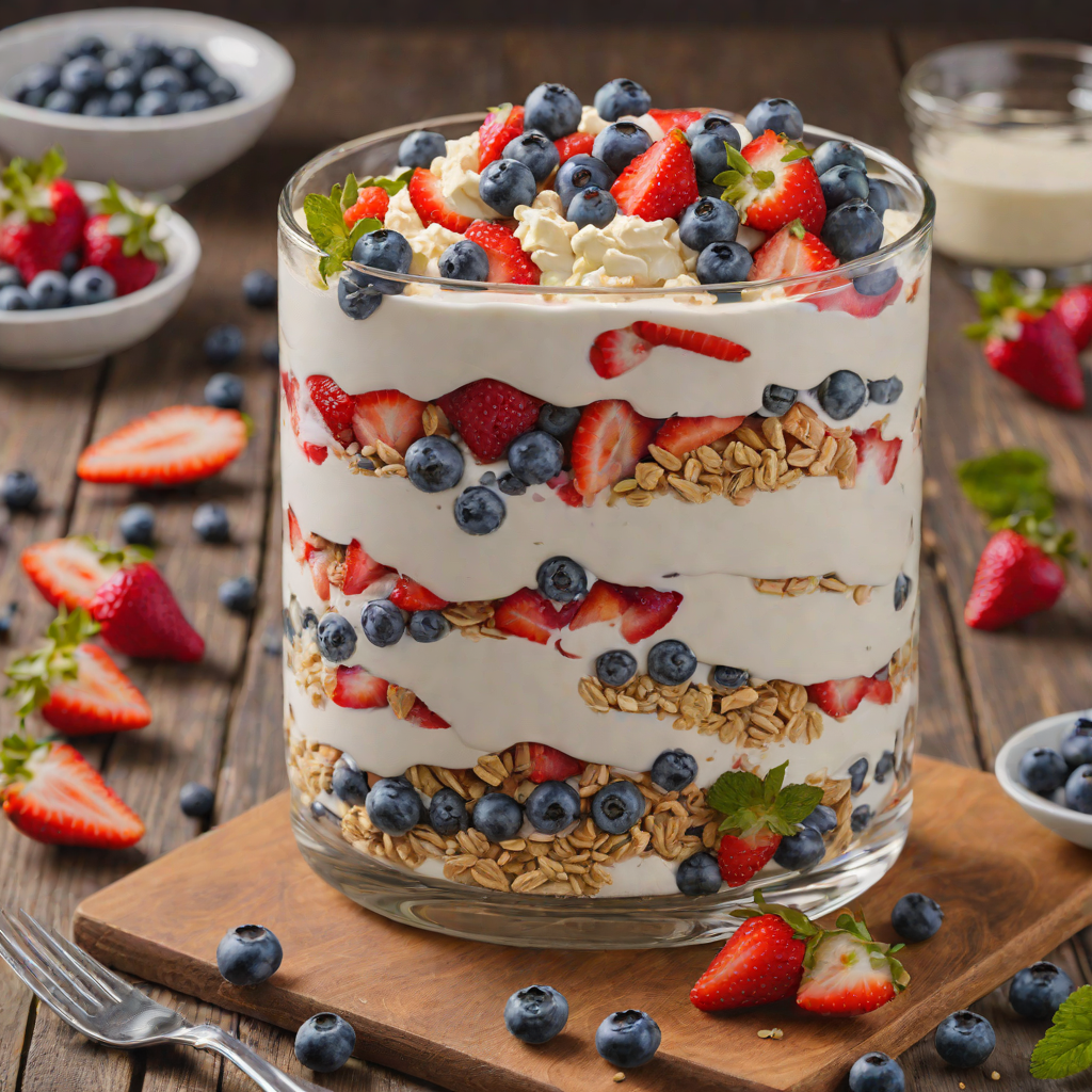 Layered Parfait with Greek Yogurt, Blueberries, and Strawberries