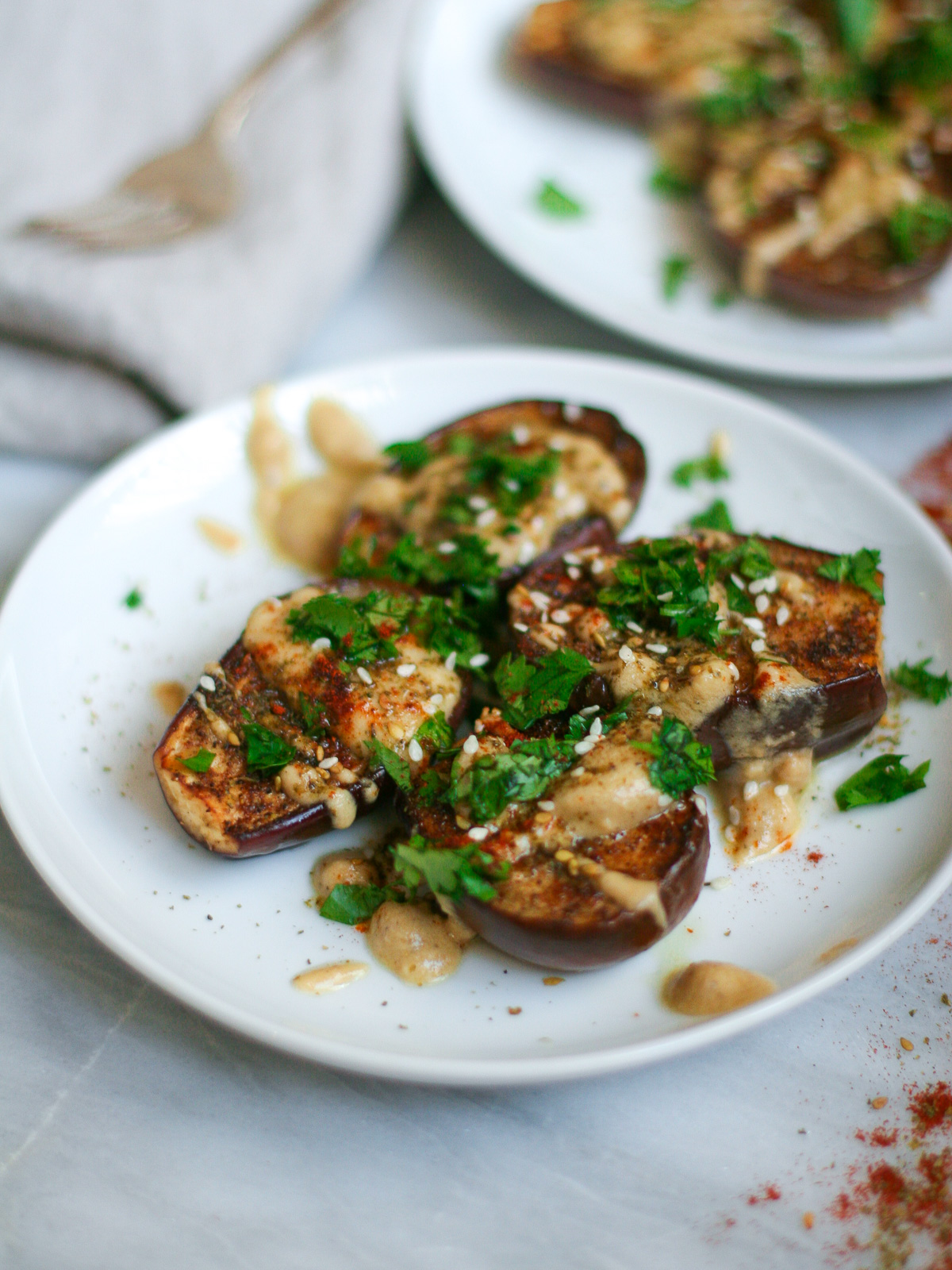 Za'atar Roasted Eggplant with Tahini Drizzle