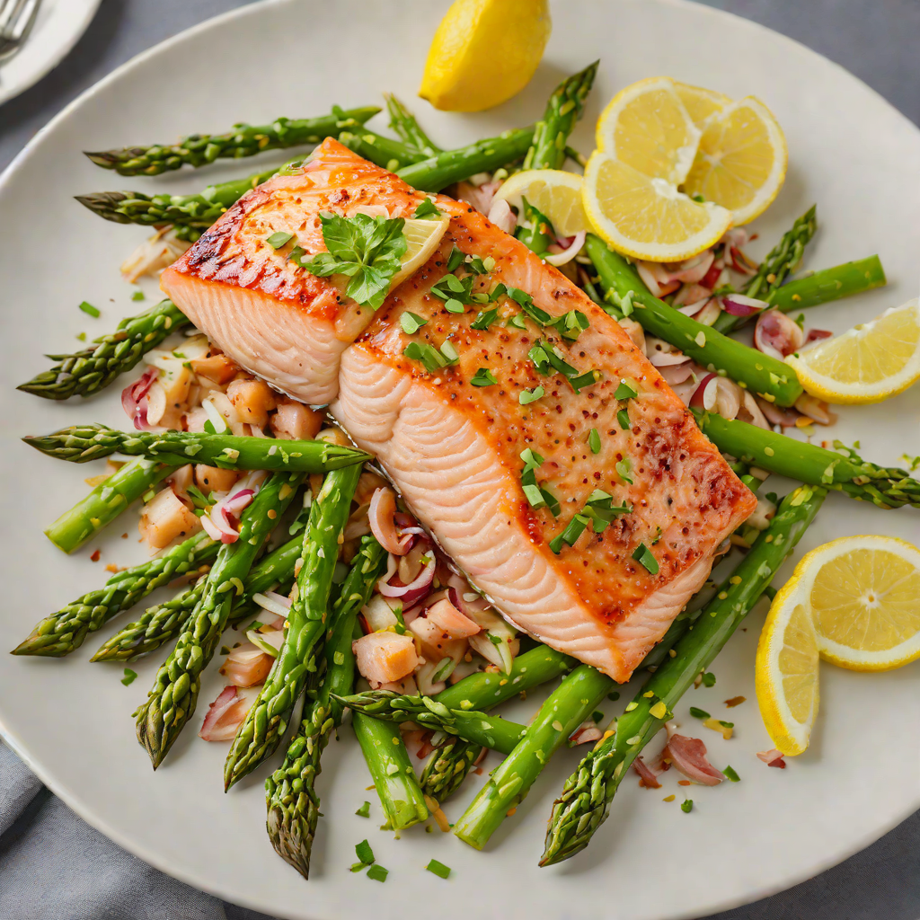 Sautéed Garlic Ginger Salmon with Asparagus and Lemon