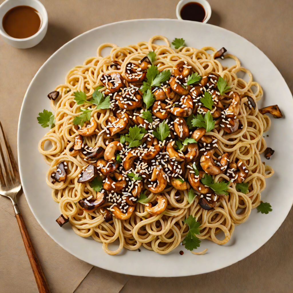 Stir-Fried Udon Noodles with Shiitake Mushrooms and Sesame Ginger Sauce