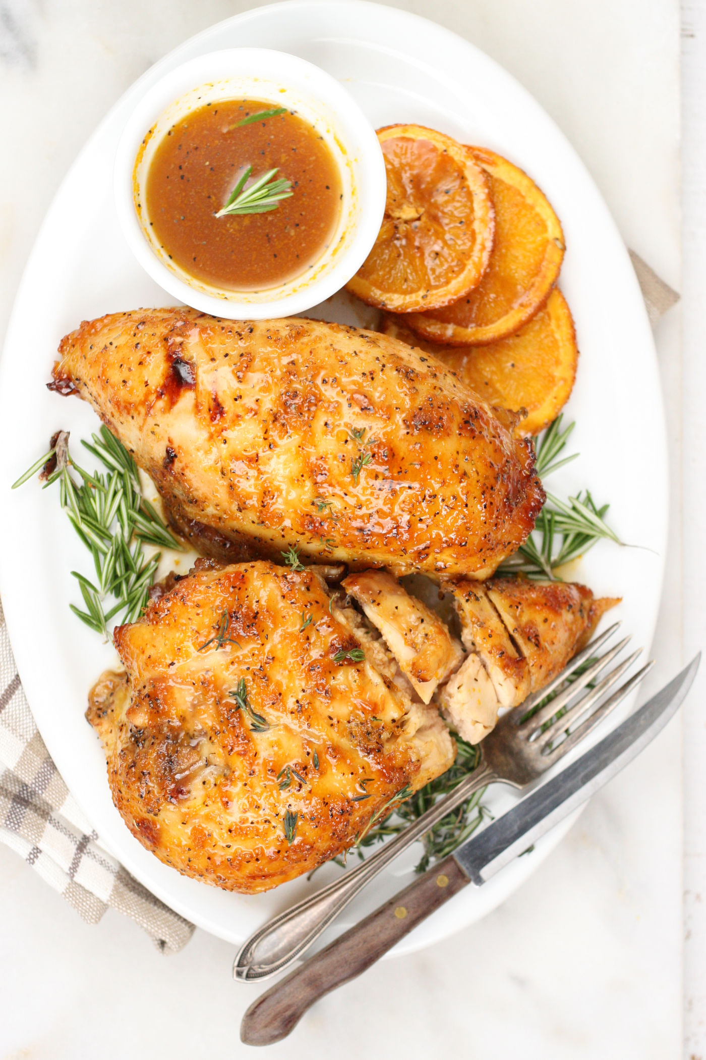 Pan-Seared Chicken Breast with Half-Orange and Honey Glaze