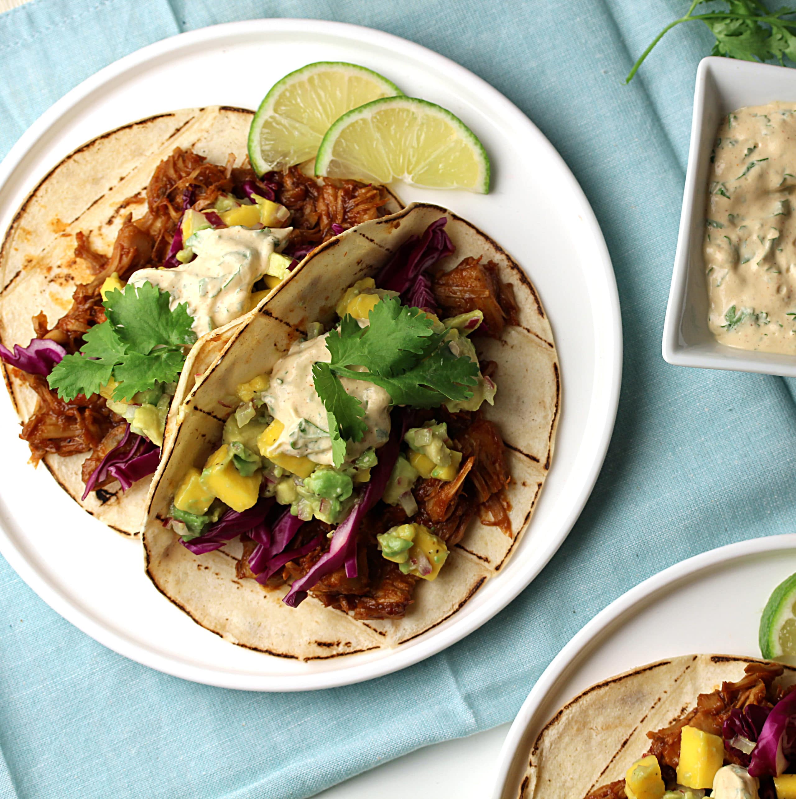 Baked Vegan Jackfruit Tacos with Avocado-Lime Crema