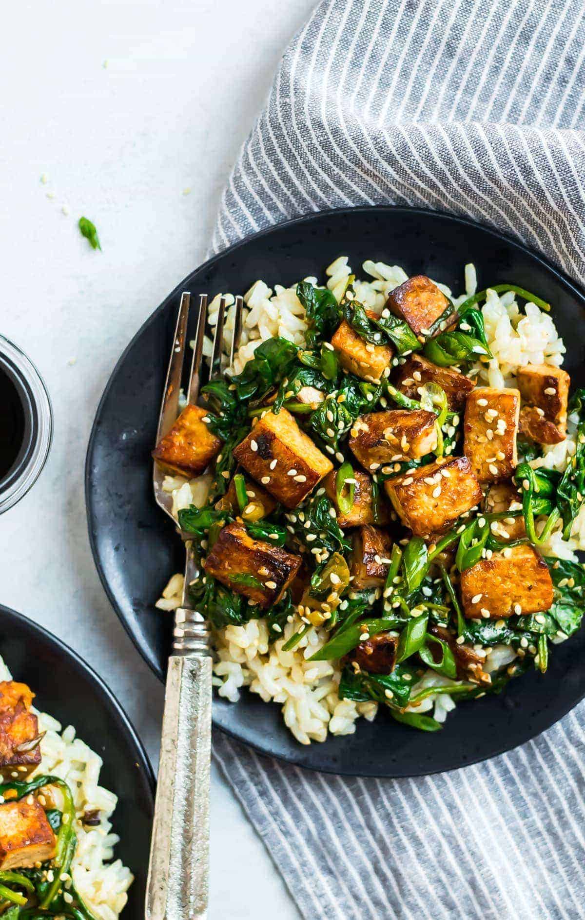 Asian Fusion Stir-Fried Tofu with Water Spinach and Garlic