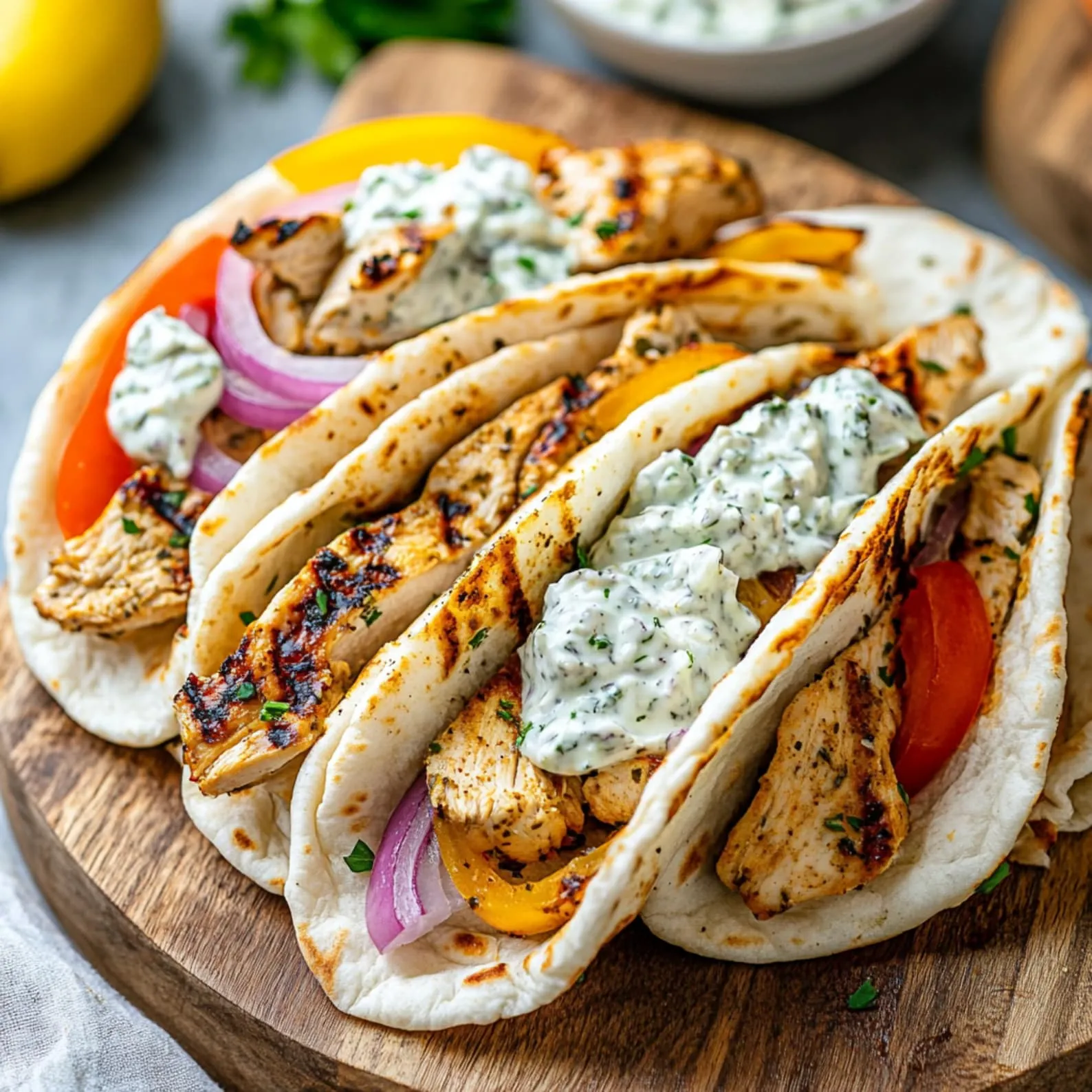 Greek Chicken Gyros with Tzatziki and Grilled Pita