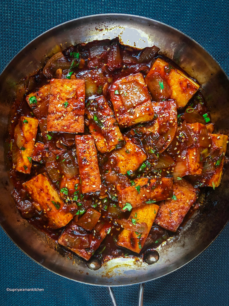 Crispy Pan-Seared Tofu with Spicy Korean Gochujang Sauce