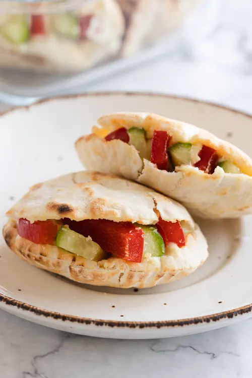 Vegetable-Stuffed Mini Pita Pockets with Hummus