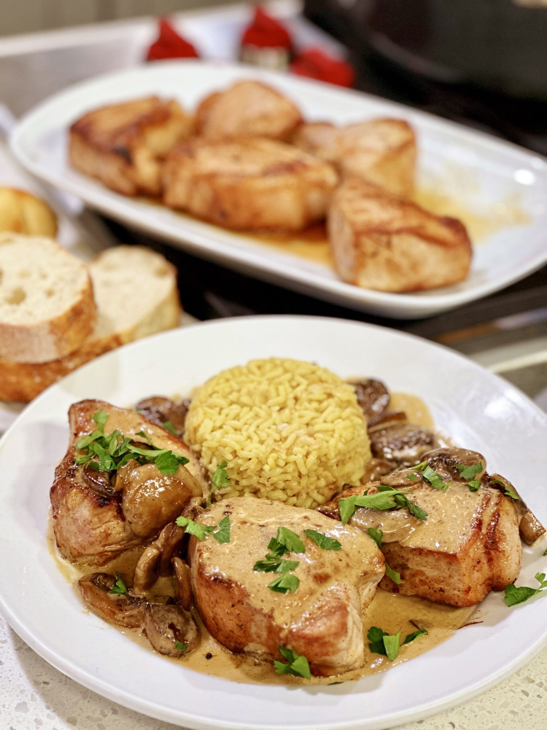 Cheese-Stuffed Pork Medallions with Mushroom Cream Sauce