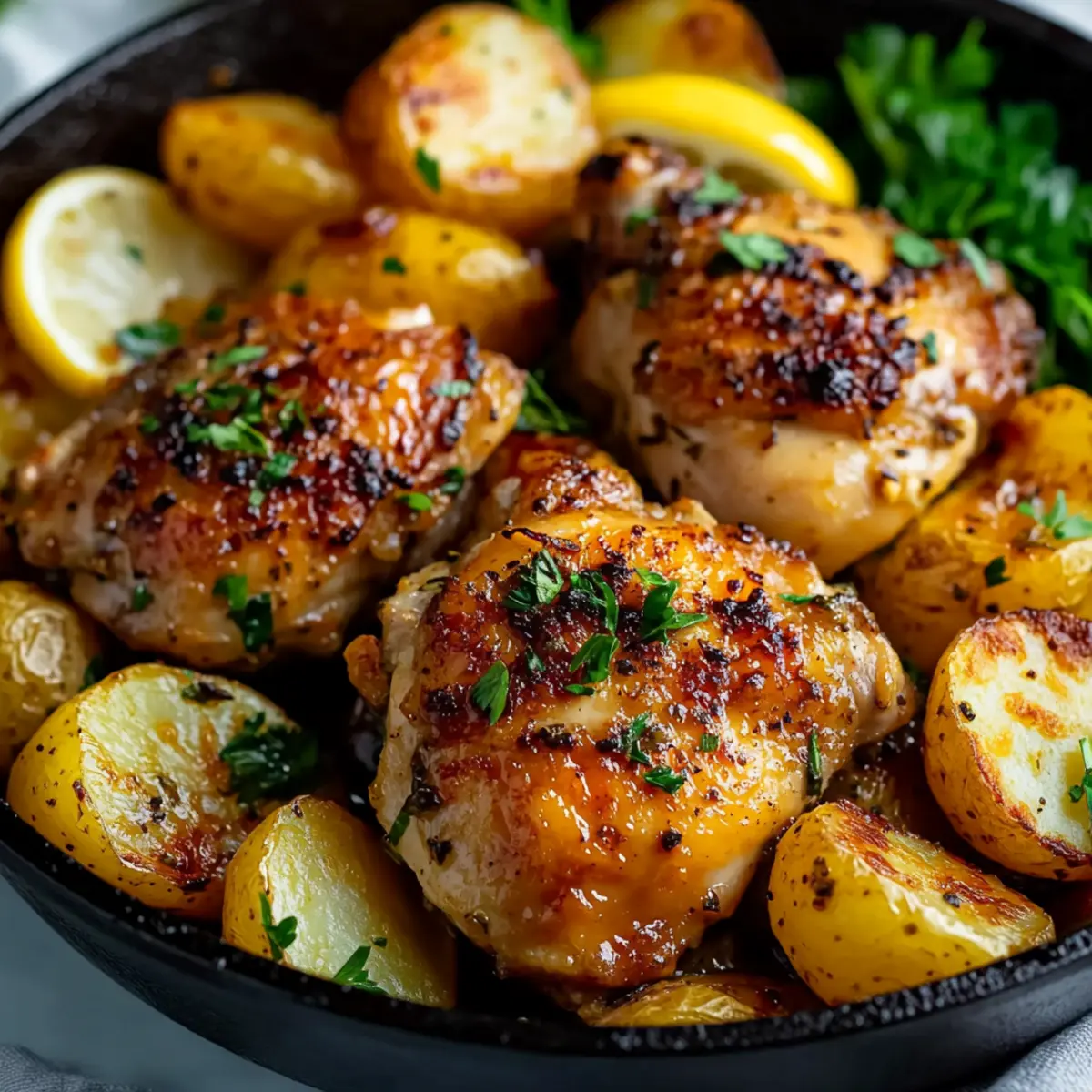 Sautéed Lemon-Garlic Chicken Thighs with Roasted Potatoes