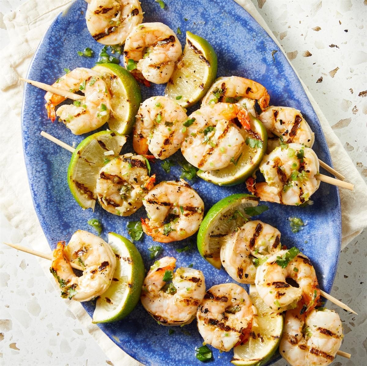 Honey-Lime Grilled Shrimp Skewers with Cilantro Pesto