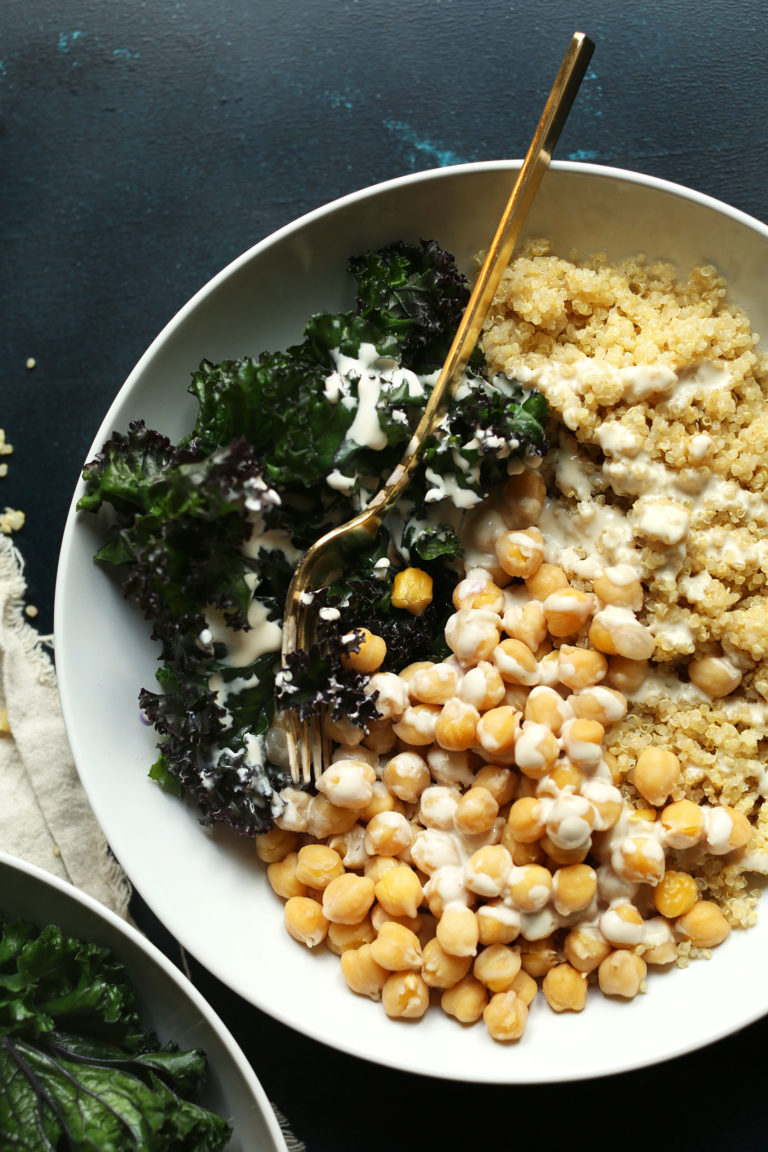 Sautéed Chickpea and Quinoa Bowl with Lemon-Tahini Dressing