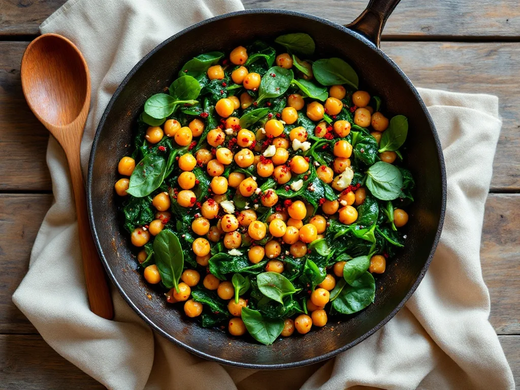 Low-Carb Stir-Fried Chickpeas with Spinach and Garlic