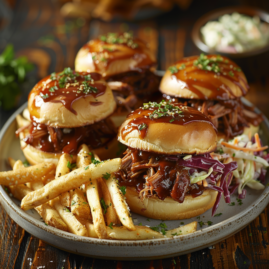 Pulled Pork Sliders with Coleslaw and Spicy BBQ Sauce