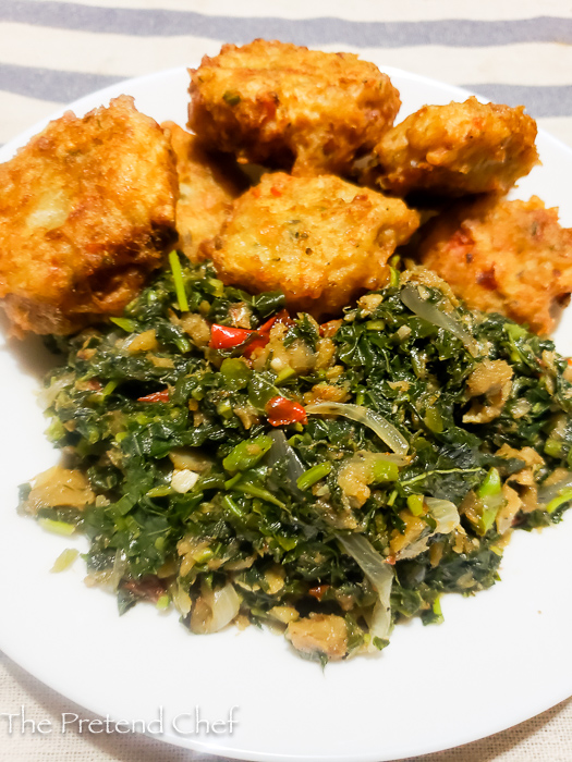 Cornmeal-Battered Fried Saltfish with Callaloo