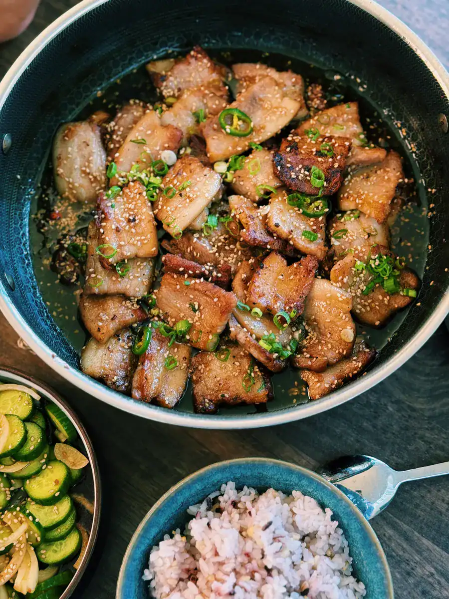 Crisp Pan-Fried Pork Belly with Soy-Ginger Glaze