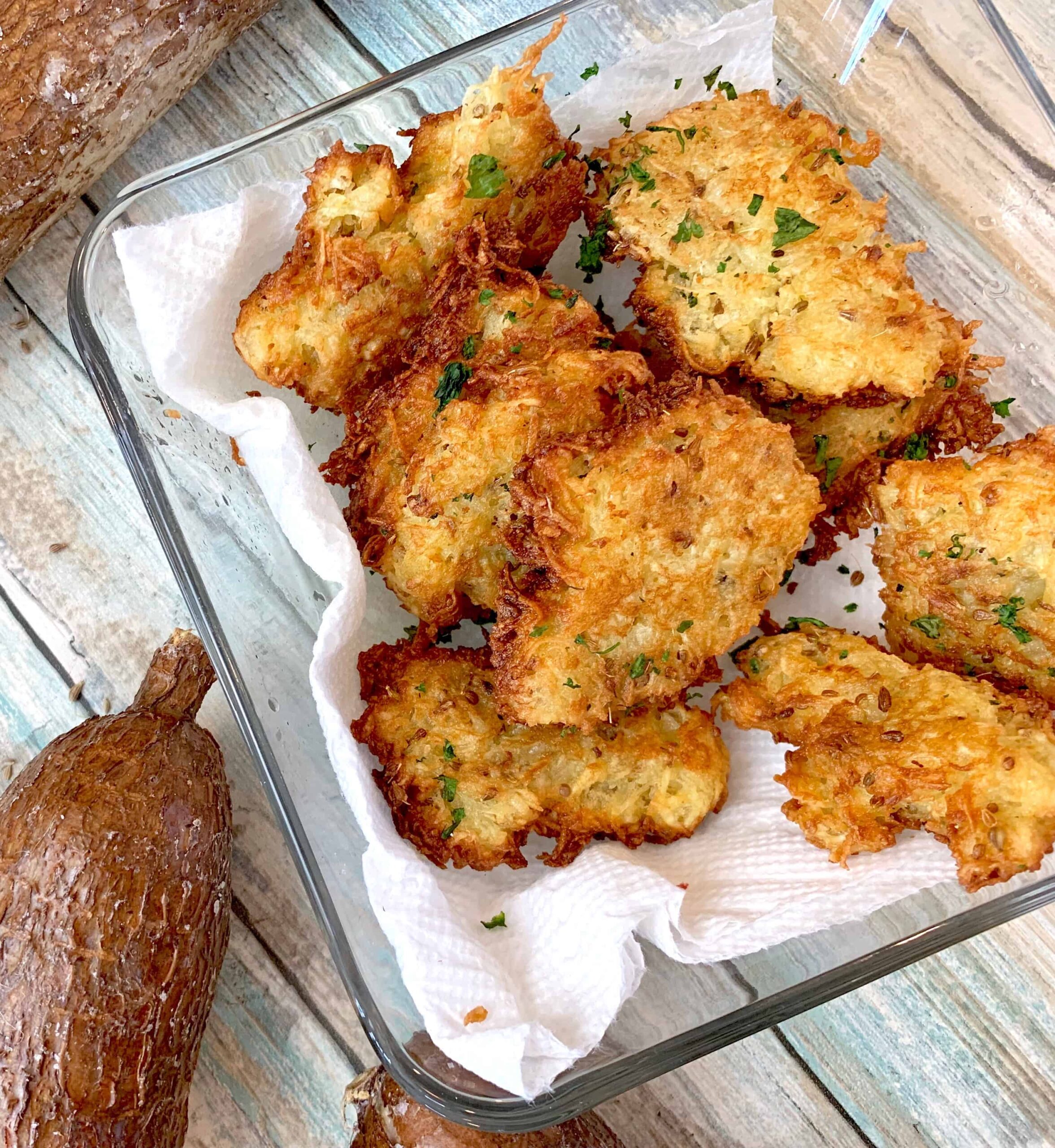 Pan-Fried Cassava Fritters with Coconut Drizzle