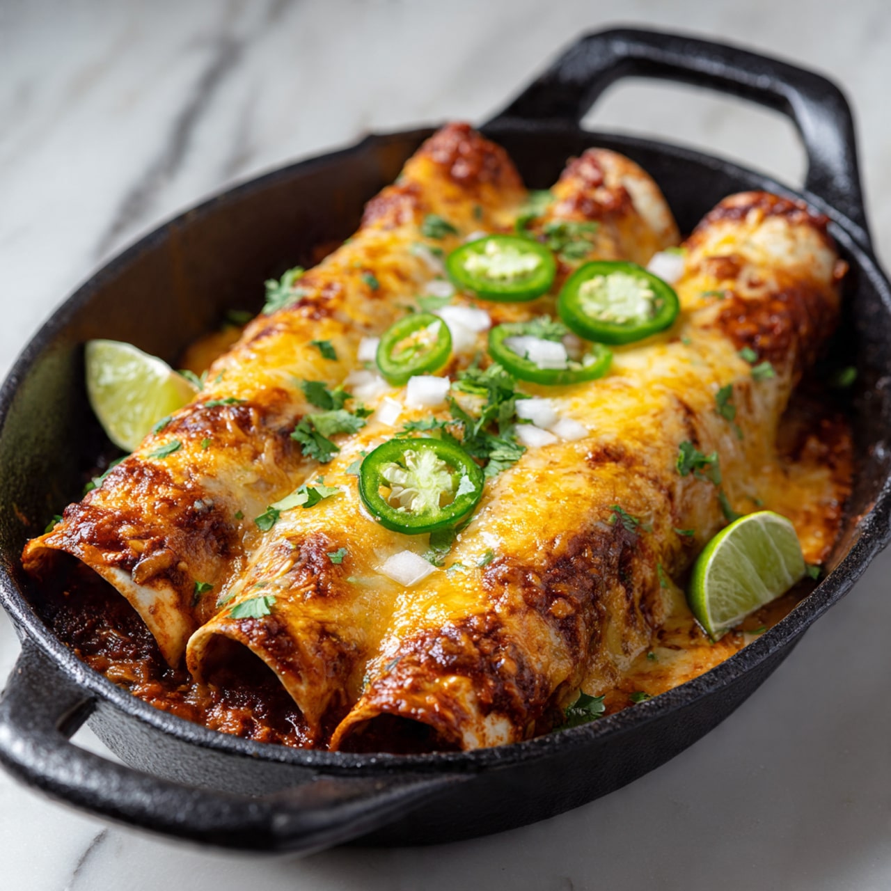 Tex-Mex Chicken Enchiladas with Roasted Chile Sauce