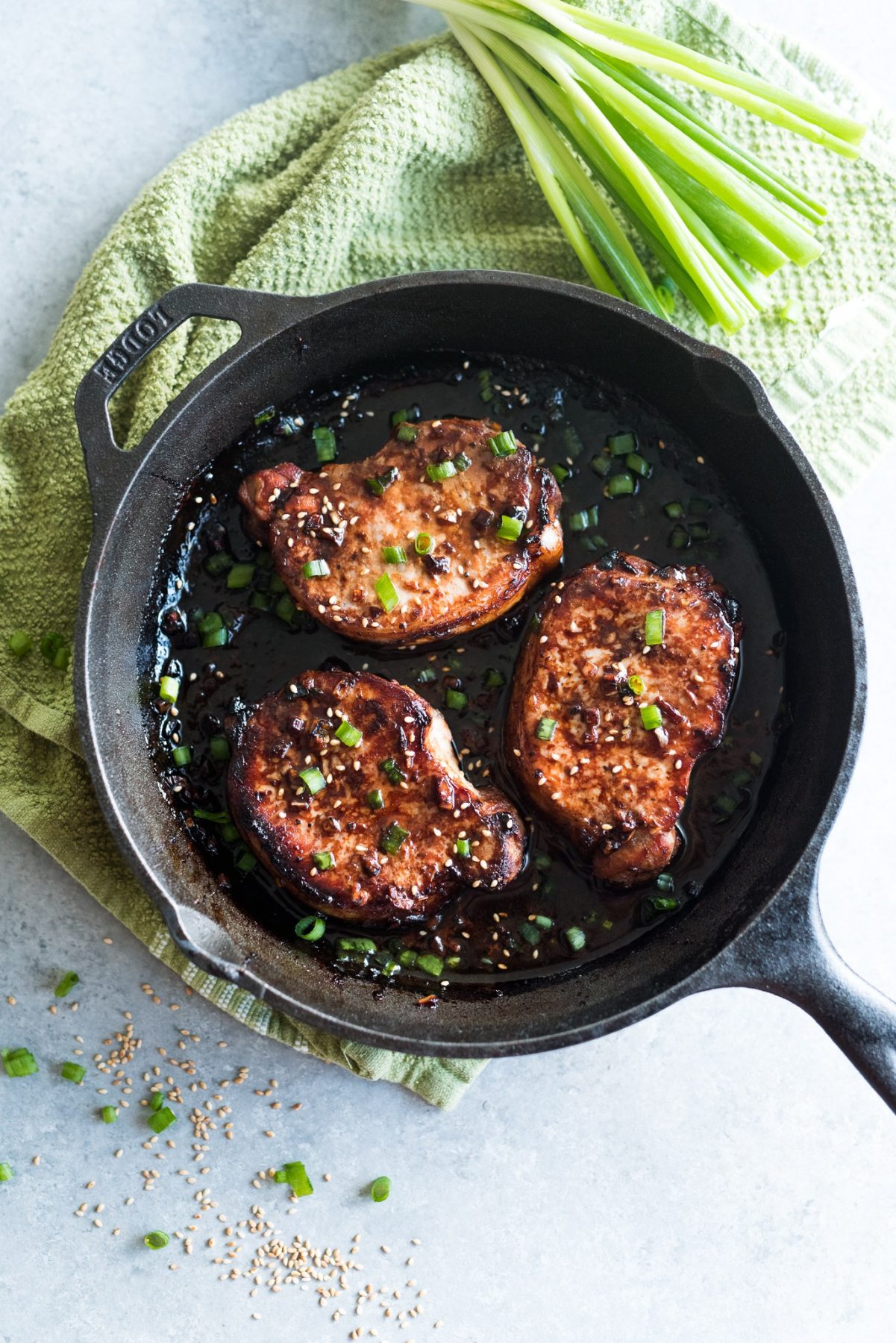 Honey-Soy Glazed Pork Chops with Sesame Green Beans