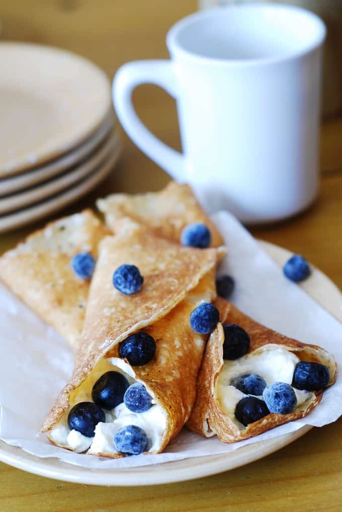 Blueberry and Ricotta Stuffed Crepes with Honey Drizzle