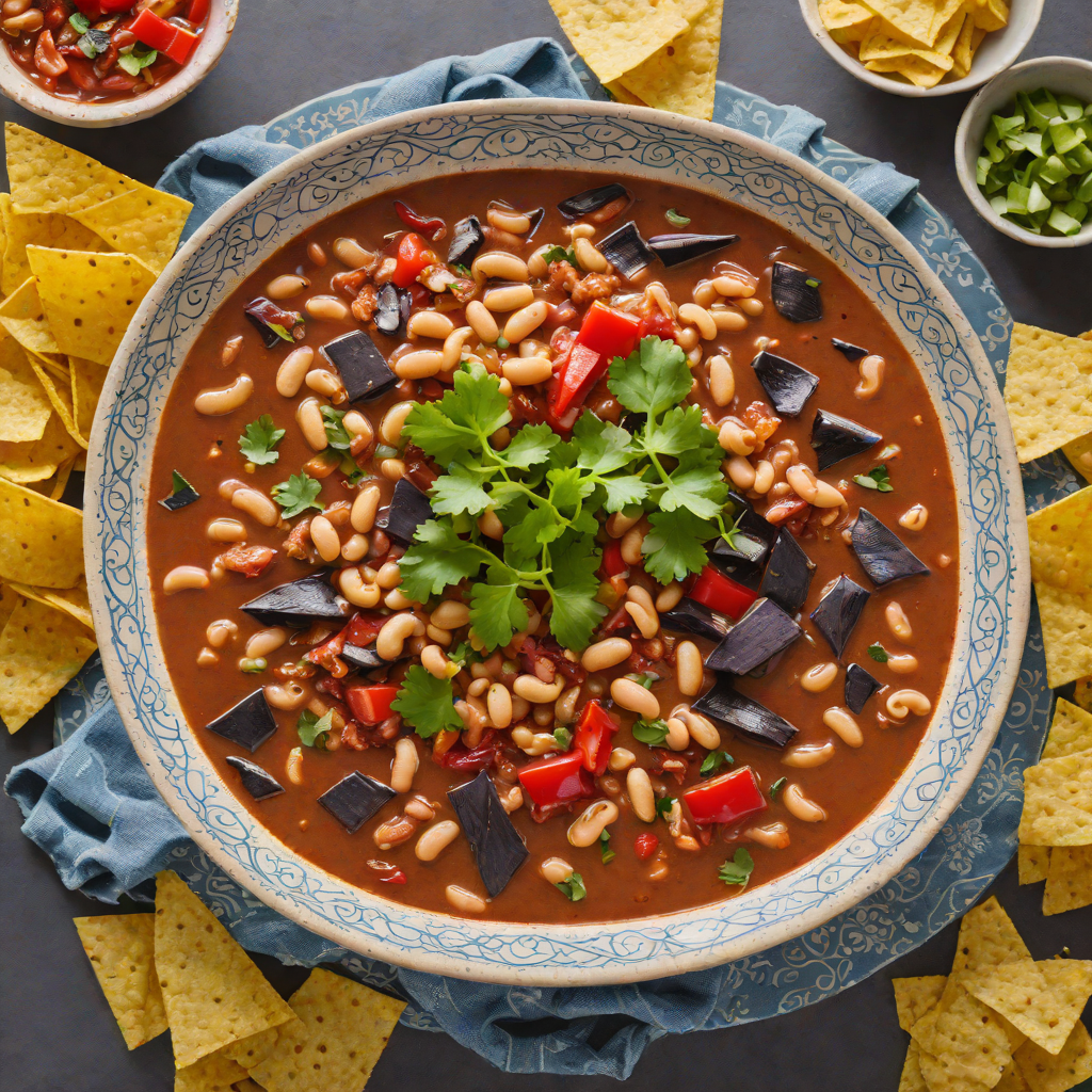 Spicy Red Chili and White Bean Stew with Blue Corn Tortilla Chips