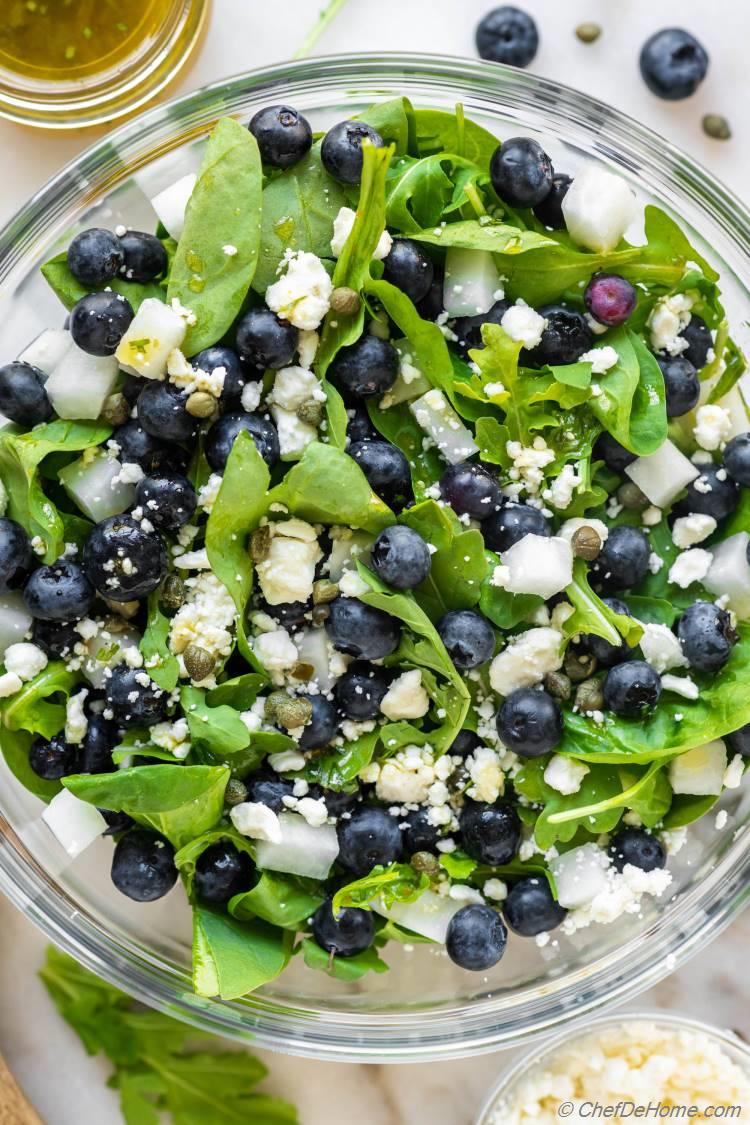 Blueberry, Feta, and Spinach Salad with Red Onion Vinaigrette