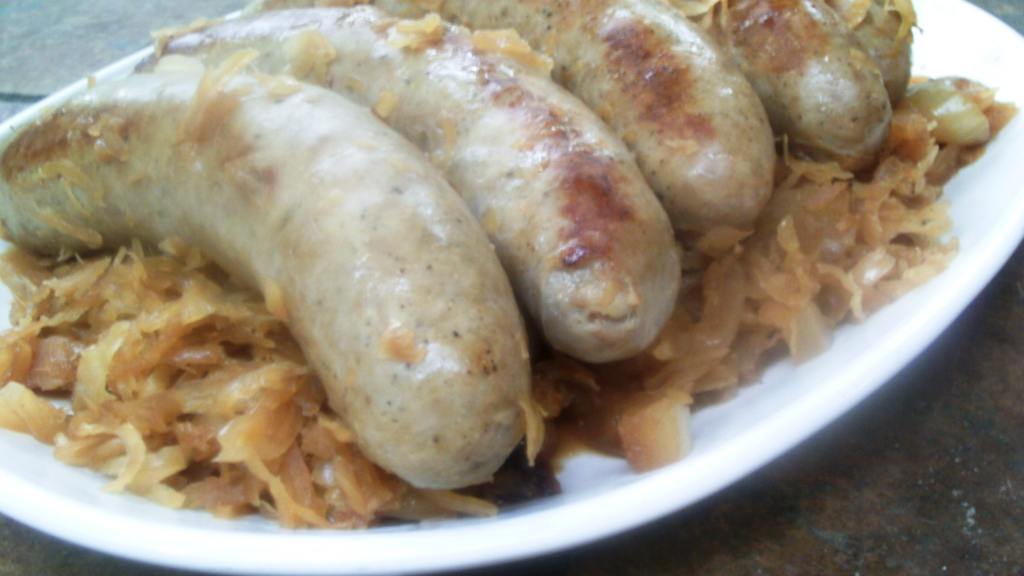 Crispy Bratwurst with Mustard-Infused Sauerkraut