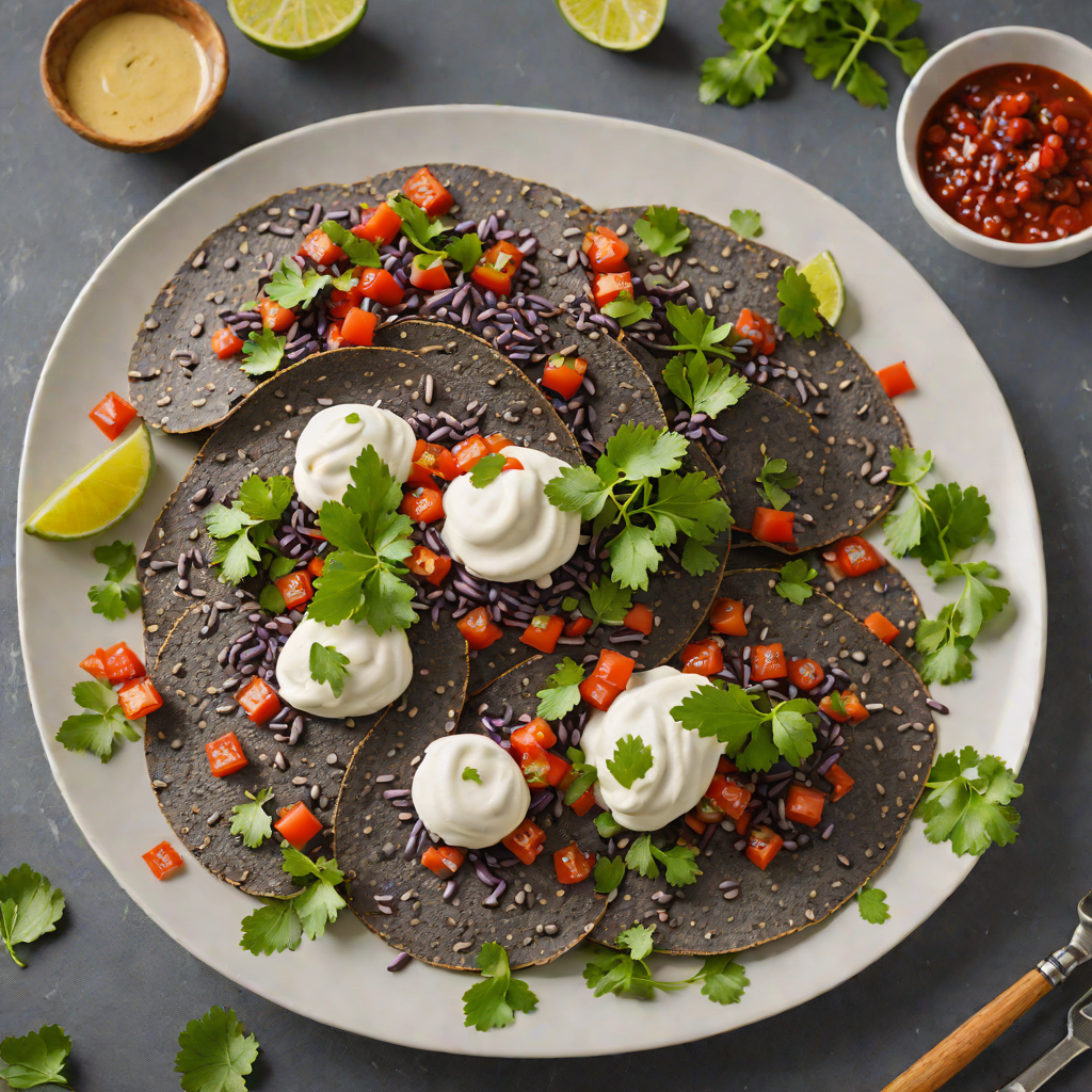 Sautéed Blue Corn Tortillas with Spicy Red Salsa and Cilantro-Lime Crema