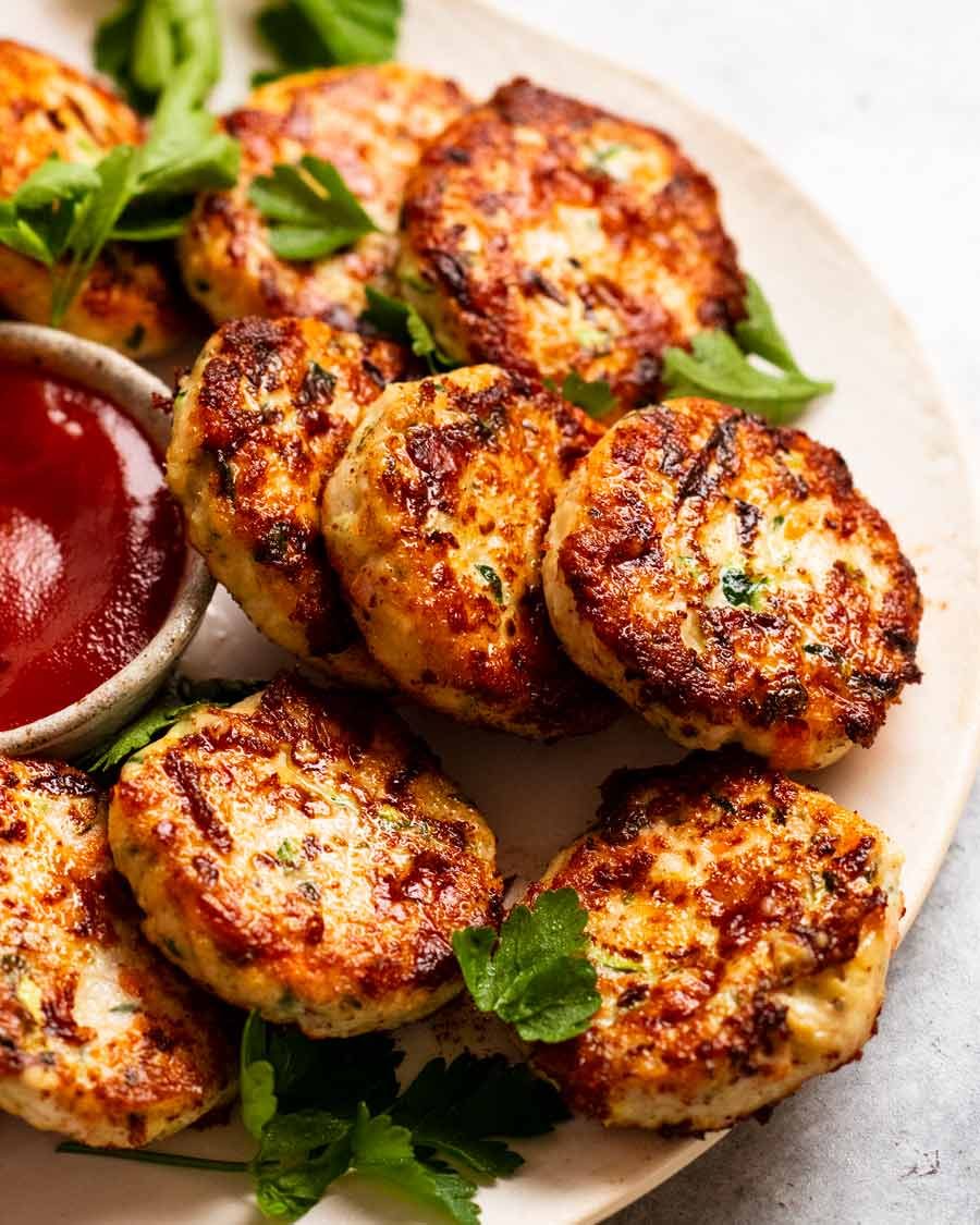 Baked Apricot Chicken Rissoles with Parmesan Crust