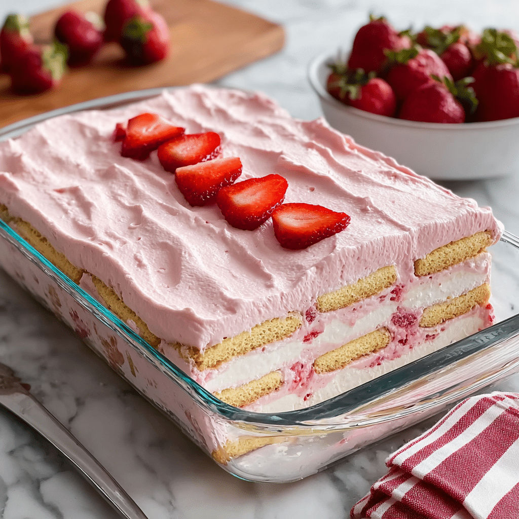 Strawberry Eclair Layered No-Bake Cake