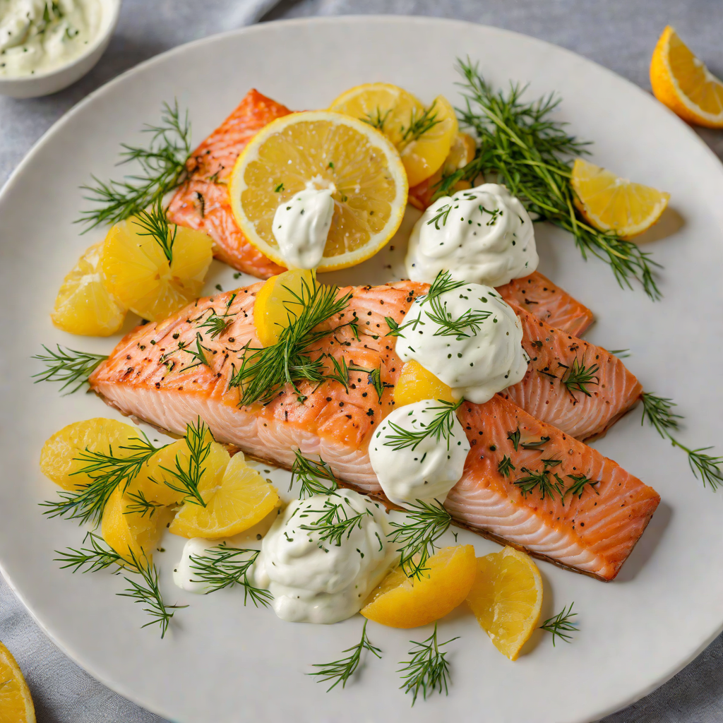Oven-Baked Salmon with Citrus and Dill Yogurt Sauce